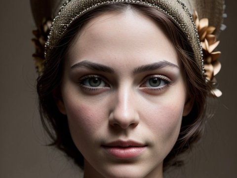 Elegant Portrait of a Young Woman in Vintage Headwear