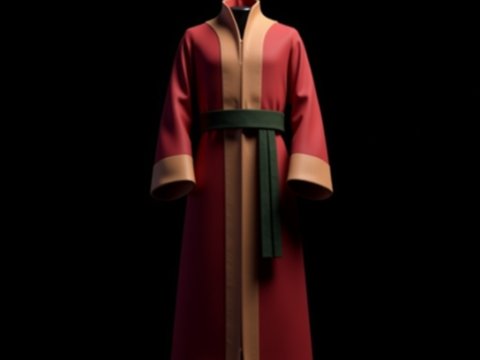 Elegant Red and Beige Robe with Green Belt