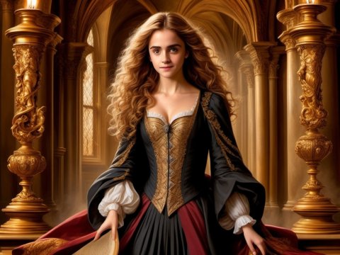 Elegant Renaissance Woman in Ornate Gothic Hall