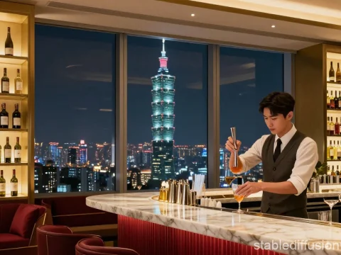 Elegant Rooftop Bar with Taipei 101 Night View