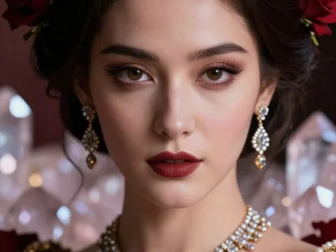 Elegant Rose Queen Portrait with Regal Jewelry