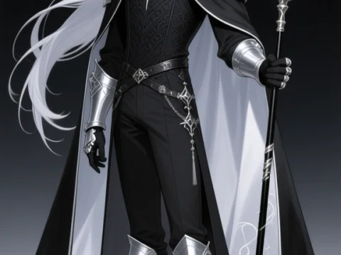 Elegant Silver-Haired Scholar with Arcane Staff