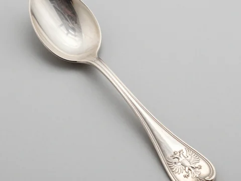 Elegant Silver Spoon with Ornate Double-Headed Eagle Design