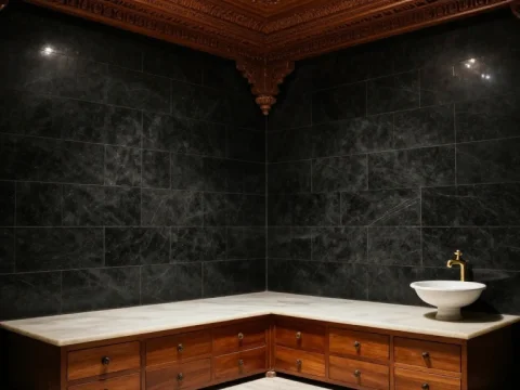 Elegant South Indian Pooja Room with Carved Wooden Ceiling