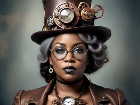 Elegant Steampunk Woman with Clockwork Accessories