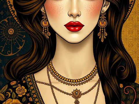 Elegant Stylized Portrait of a Woman with Floral Accents