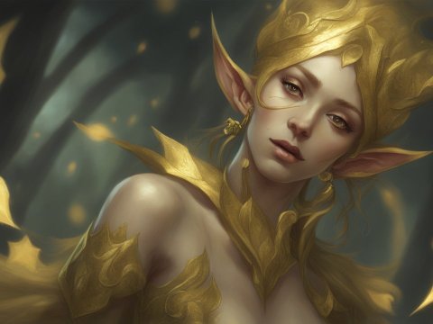 Elegant Umbral Gold Elf in Mystical Forest