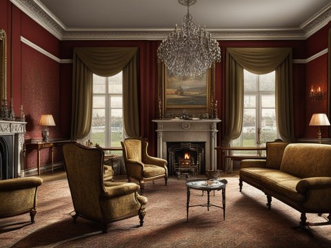 Elegant Victorian Sitting Room with Fireplace and Classic Furnishings