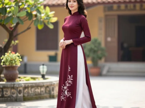 Elegant Vietnamese Woman Wearing Traditional Ao Dai