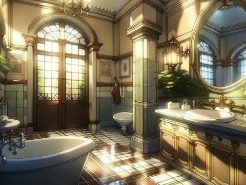 Elegant Vintage Bathroom Interior with Sunlit Windows