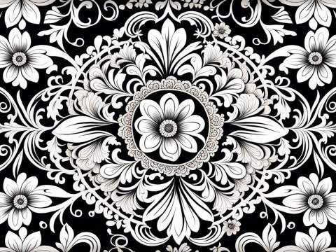 Elegant Vintage Floral Lace Pattern in Black and White