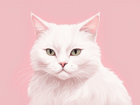 Elegant White Cat Illustration on Pink Background
