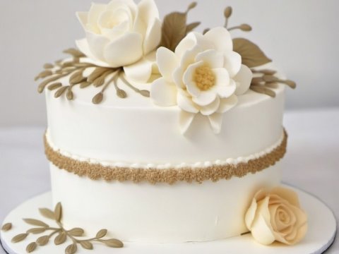 Elegant White Floral Cake with Beige Accents