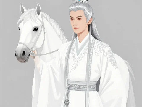 Elegant White-Robed Man with White Horse