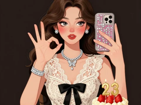 Elegant Woman Celebrating 23rd Birthday with Selfie