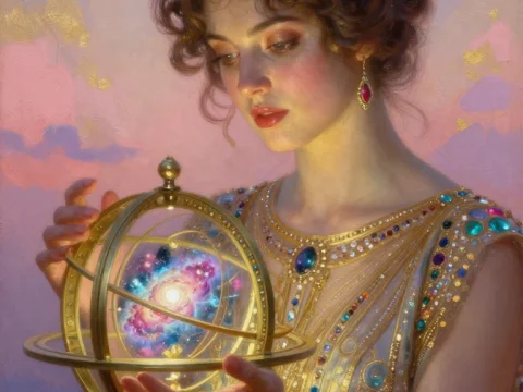 Elegant Woman Holding a Magical Armillary Sphere