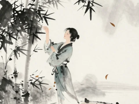 Elegant Woman in Autumn Ink Painting