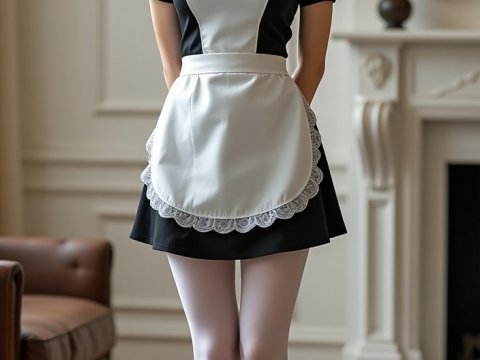 Elegant Woman in Classic Maid Outfit Standing Indoors