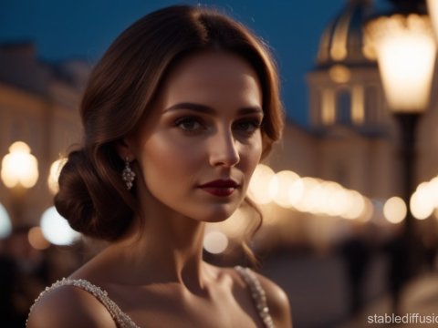 Elegant Woman in Evening Light with Historic Architecture