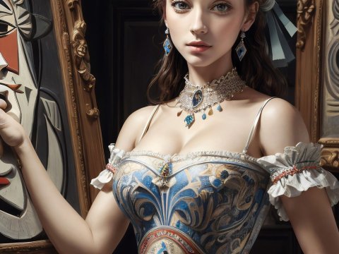 Elegant Woman in Ornate Renaissance-Inspired Dress