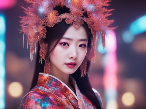 Elegant Woman in Ornate Traditional Headdress