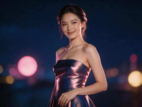 Elegant Woman in Shimmering Evening Gown at Night