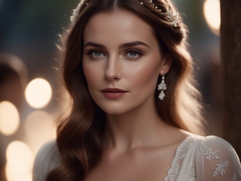 Elegant Woman in Vintage Lace Dress with Soft Lighting