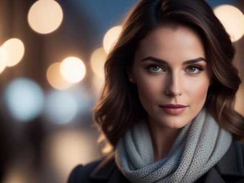 Elegant Woman Portrait with Soft Bokeh Lights