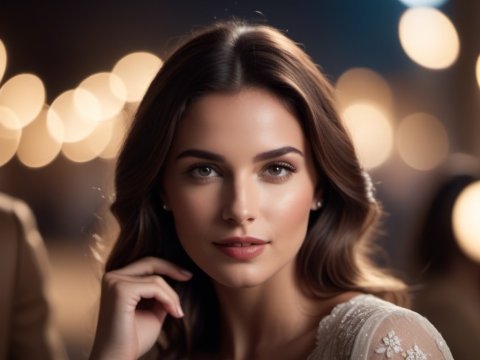 Elegant Woman Portrait with Soft Bokeh Lights