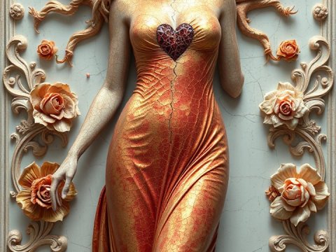 Elegant Woman Sculpture with Heart and Floral Motifs