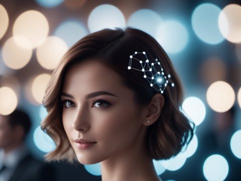 Elegant Woman with Futuristic Neural Network Hair Accessory