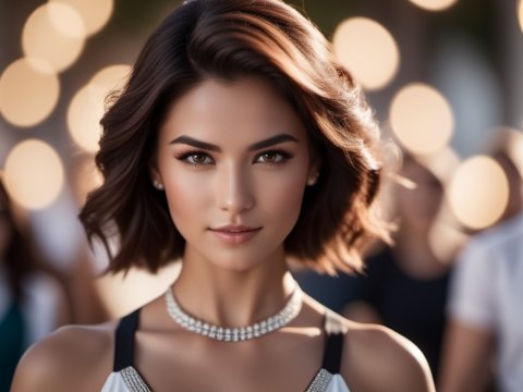 Elegant Woman with Short Hair and Diamond Necklace