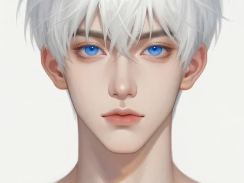 Elegant Young Man with Striking Blue Eyes and White Hair