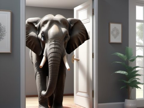Elephant Entering a Modern Room Through an Open Door