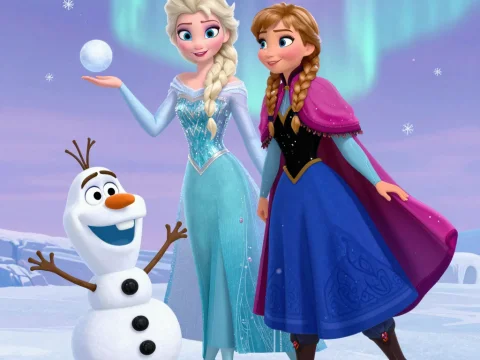 Elsa, Anna, and Olaf in a Winter Wonderland
