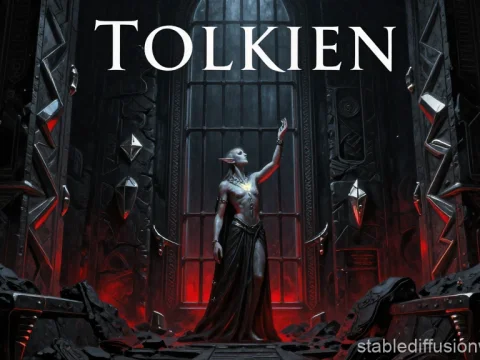 Elven Figure in Dark Gothic Chamber