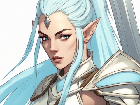 Elven Warrior with Ice Blue Hair and Armor