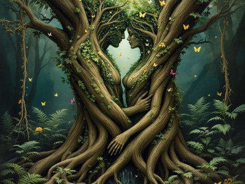 Embrace of the Tree Spirits in Enchanted Forest