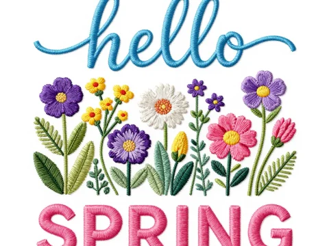 Embroidered Hello Spring Floral Design