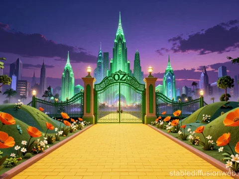 Emerald City Twilight with Yellow Brick Road