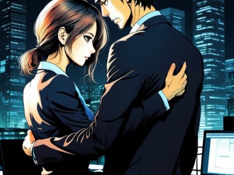 Emotional Embrace of Two Professionals at Night