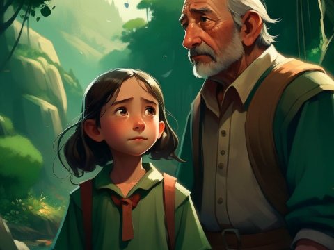 Emotional Moment Between Girl and Elderly Man in Forest