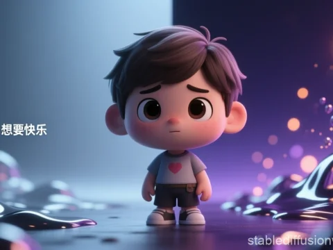 Emotional Transition of a Sad Cartoon Boy in 3D Render
