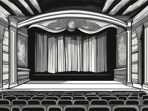 Empty Classic Theater Stage with Closed Curtains