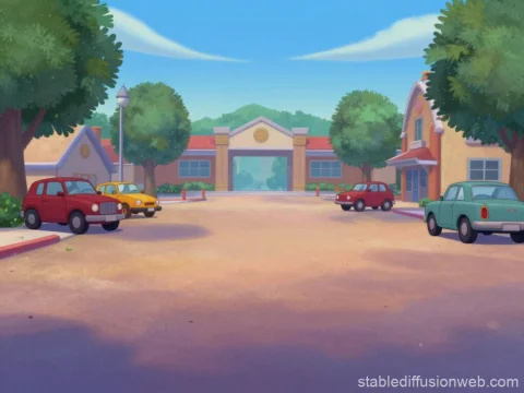 Empty High School Parking Lot on a Sunny Day