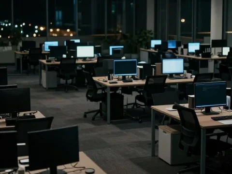 Empty Modern Office Space at Night