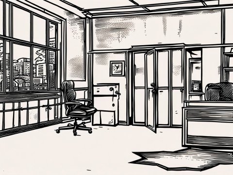 Empty Office Interior in Comic Style