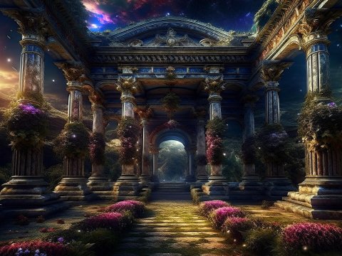 Enchanted Ancient Ruins Under a Starry Sky