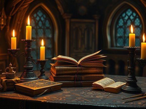 Enchanted Books and Candlelit Magic Study