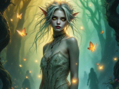 Enchanted Forest Elf with Glowing Butterflies